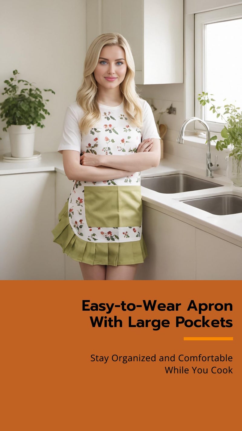 Alex Virtue Vintage Floral Apron for Women with Functional Pockets Adjustable Neck Strap for Cooking Baking Mother's Gift (berry) - Image 3