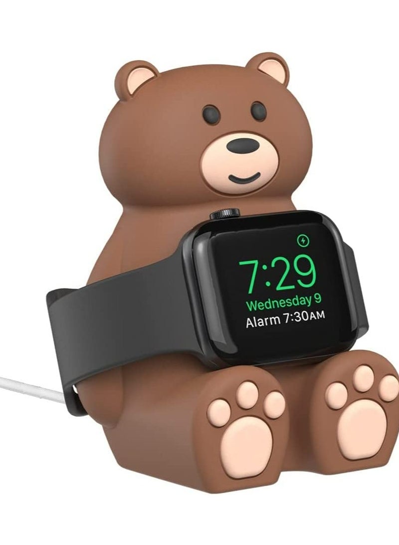 Cute Bear Charger Stand Compatible with Apple Watch Series 8/7/6/SE/5/4/3/2/1 (45mm, 44mm, 42mm, 41mm, 40mm, 38mm), Skin-Friendly Silicone, Nightstand Mode, Home/Office Use, Bear Desktop Bracket - Image 1