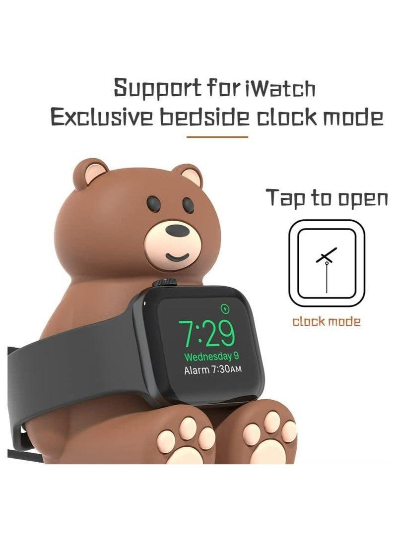 Cute Bear Charger Stand Compatible with Apple Watch Series 8/7/6/SE/5/4/3/2/1 (45mm, 44mm, 42mm, 41mm, 40mm, 38mm), Skin-Friendly Silicone, Nightstand Mode, Home/Office Use, Bear Desktop Bracket - Image 3