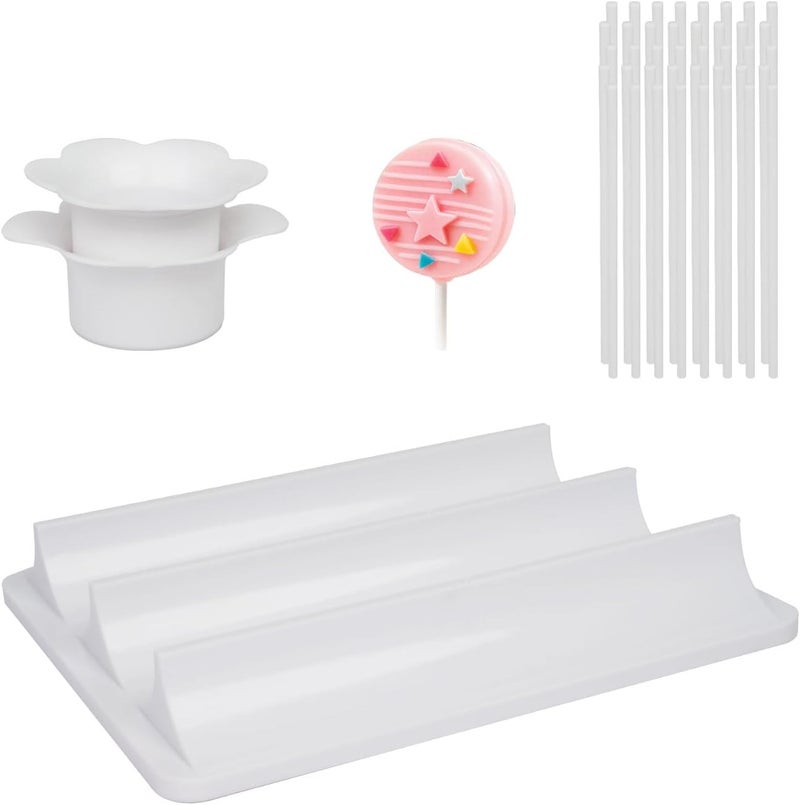 RAWILL Cake Pop Mold with Tray,50 Sticks,ABS Circle Cake Pop Cutter and Pusher-Non-3D Printed,High-Capacity Dual-Cavity Tray for Parties, Wedding,Home Desserts Making - Image 1