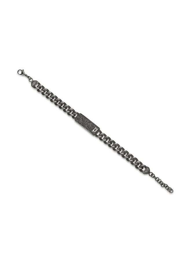 بوليس سوار سلسلة رمادي بخرز أسود وفولاذ مقاوم للصدأ للرجال