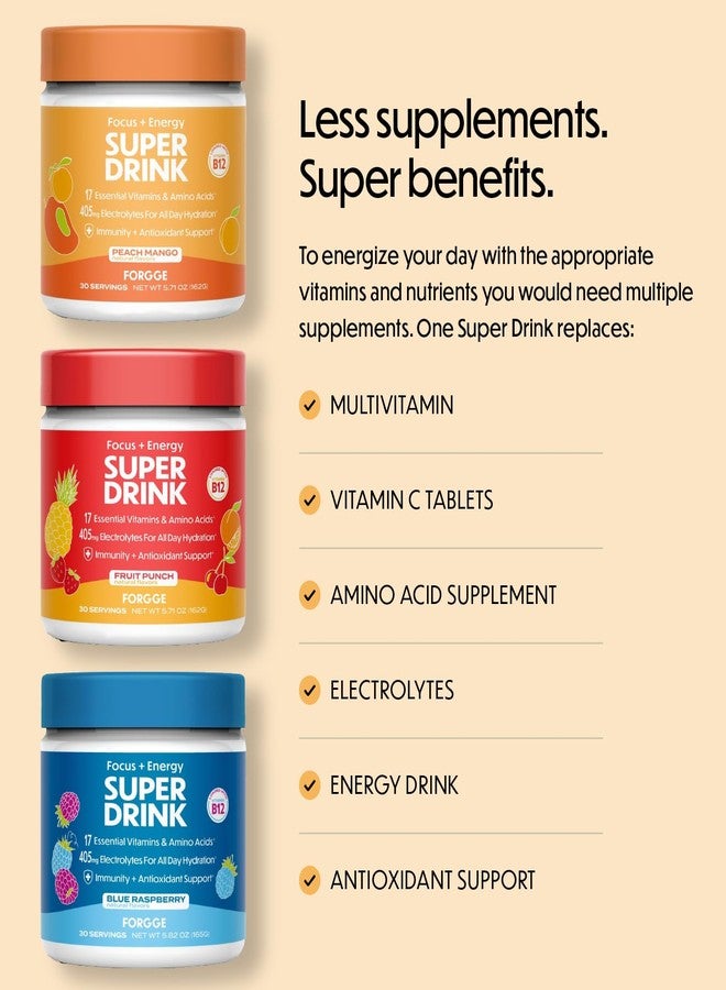 Forgge Healthy Energy Drink Mix - Clean Caffeine + B12, B6, C & D Vitamins - Sugar Free Energy Drink Powder with Electrolytes, Amino Acids, Antioxidants, Lions Mane - Vegan, Keto-Friendly - 30 SVG, Blue Raspberry - Image 2