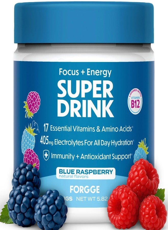 Forgge Healthy Energy Drink Mix - Clean Caffeine + B12, B6, C & D Vitamins - Sugar Free Energy Drink Powder with Electrolytes, Amino Acids, Antioxidants, Lions Mane - Vegan, Keto-Friendly - 30 SVG, Blue Raspberry - Image 1