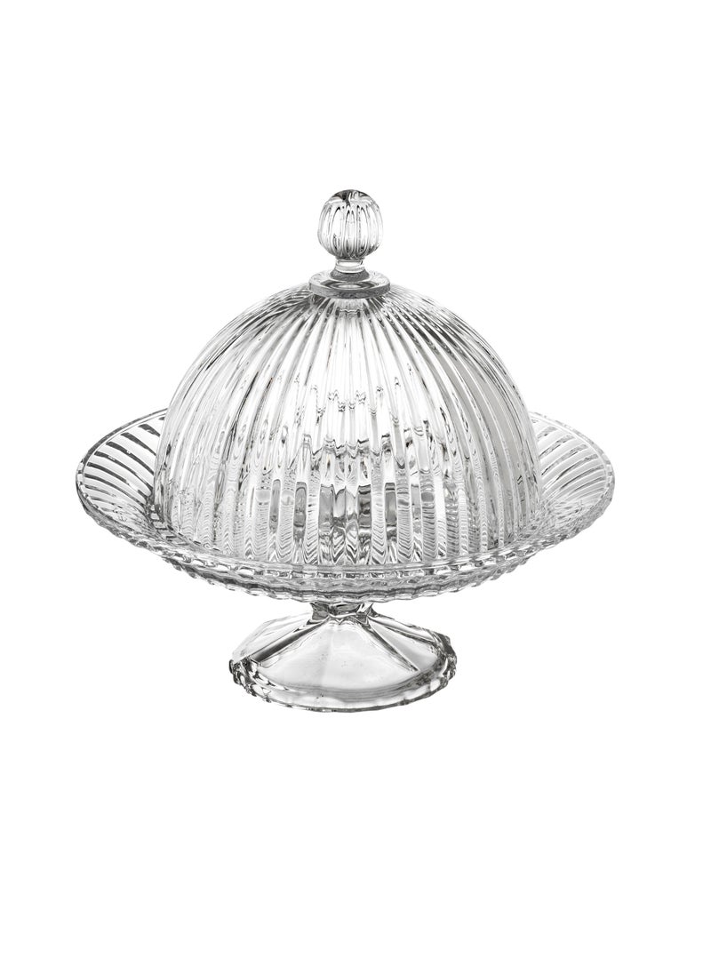 Elegant - Serving plate with a base and a clear glass cover for sweets, cupcakes and all pastries, size 20*19 cm - Image 1