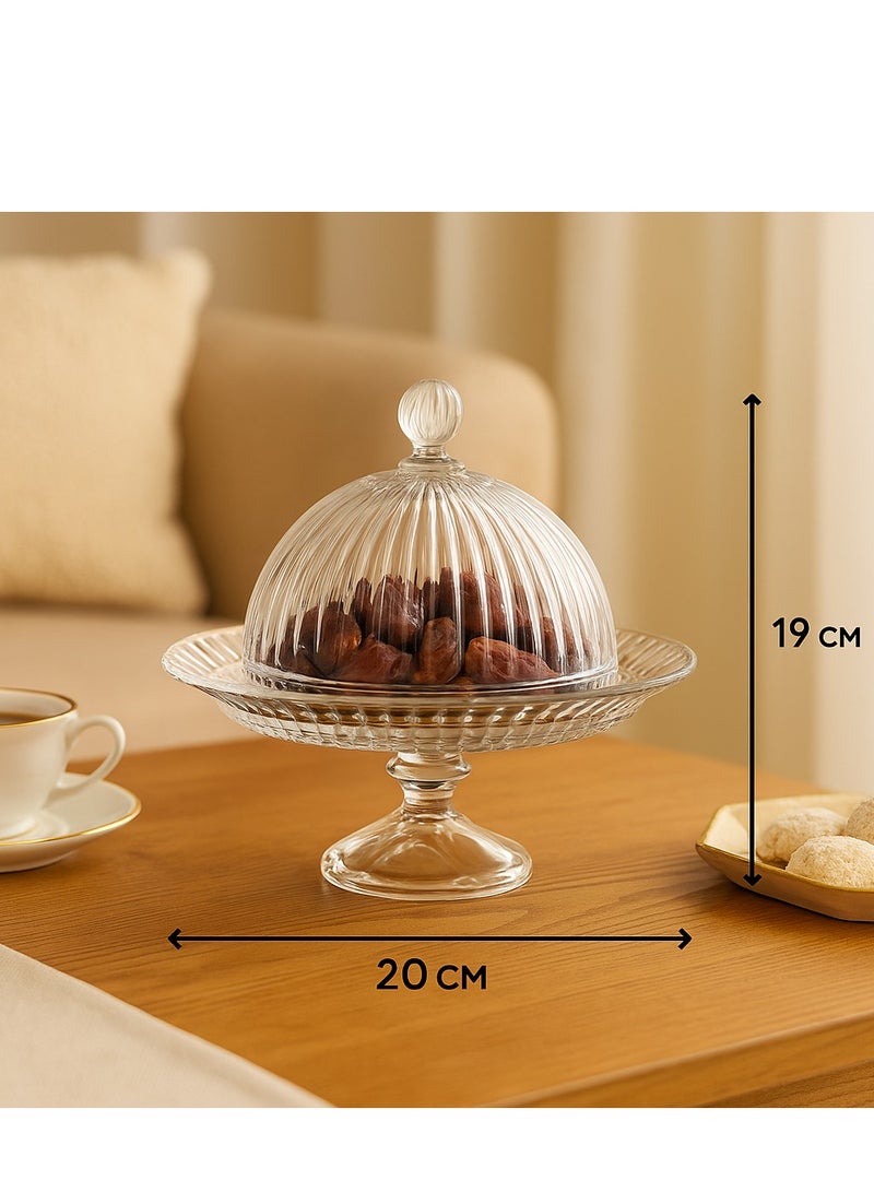 Elegant Serving plate with a base and a clear glass cover for sweets, cupcakes and all pastries, size 20*19 cm - Image 1