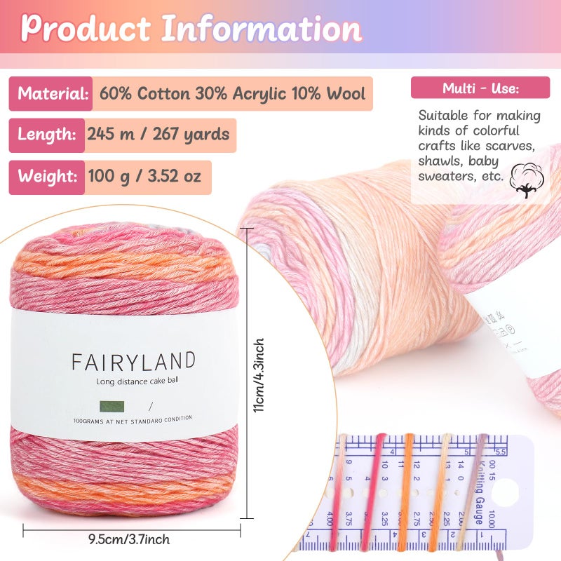 Aeelike Gradient Yarn for Crocheting, 3 Skeins Cake Yarns 100g (3.52 oz) 245m (267 Yards) # 3 Light Weight Super Soft OmbrÃ© Yarns for Making Blanket Scarves Sweaters, Pink Purple Gradient - Image 3