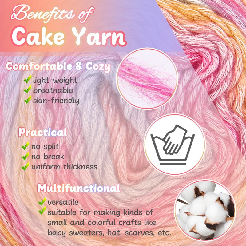 Aeelike Gradient Yarn for Crocheting, 3 Skeins Cake Yarns 100g (3.52 oz) 245m (267 Yards) # 3 Light Weight Super Soft OmbrÃ© Yarns for Making Blanket Scarves Sweaters, Pink Purple Gradient - Image 4