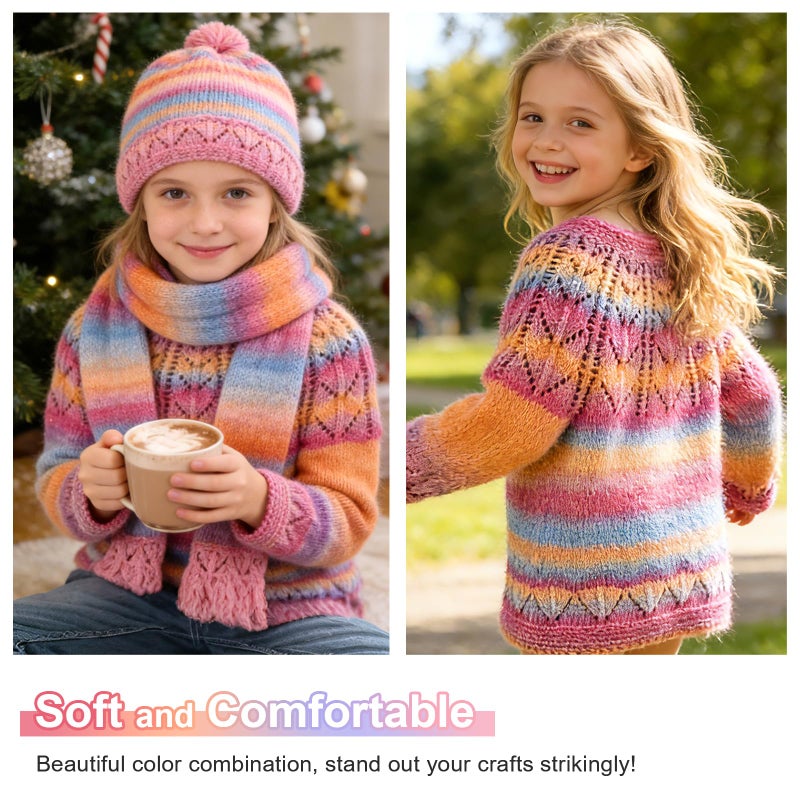 Aeelike Gradient Yarn for Crocheting, 3 Skeins Cake Yarns 100g (3.52 oz) 245m (267 Yards) # 3 Light Weight Super Soft OmbrÃ© Yarns for Making Blanket Scarves Sweaters, Pink Purple Gradient - Image 2