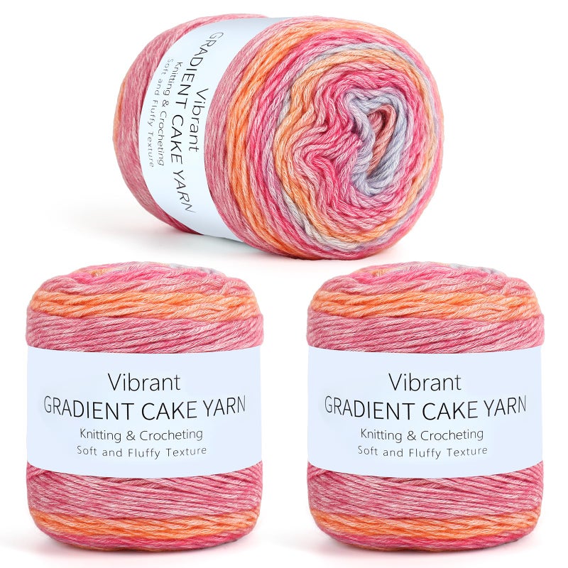 Aeelike Gradient Yarn for Crocheting, 3 Skeins Cake Yarns 100g (3.52 oz) 245m (267 Yards) # 3 Light Weight Super Soft OmbrÃ© Yarns for Making Blanket Scarves Sweaters, Pink Purple Gradient - Image 1