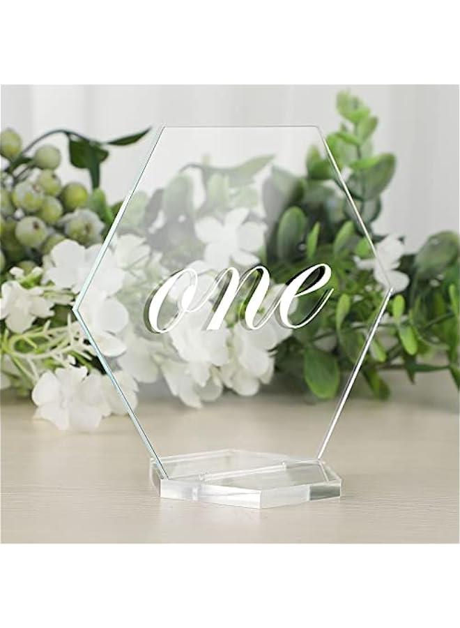 Arabest Acrylic Table Numbers 10 PC Hexagon Table Numbers Wedding Place Card with Holder Sublimation DIY Clear Name Cards for Wedding Reception Banquet Party(Classic Style,10 Pieces)  - Image 2