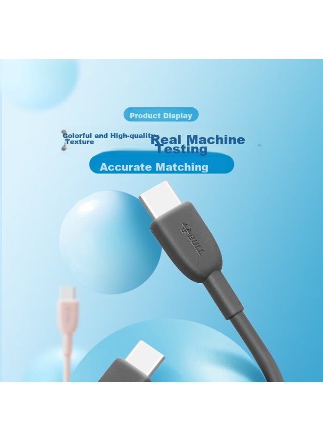 bull C-c Male To Male Fast Charging Data Cable, Ctoc 3a//60w Max/1m/compatible With Iphone 15/huawei/xiaomi/tablets/laptops, Pebble Gray - Image 1
