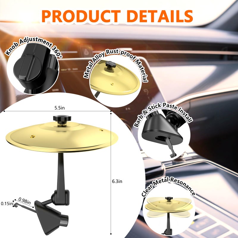 MENGBEI Car Cymbal Air Vent, Mini Car Crash Cymbals, Add Fun to Your Drive with Car Drum | A Great Gift For Drummers And Music Lovers | All Vehicle Types (Gold, 5.5 Inch) - Image 2