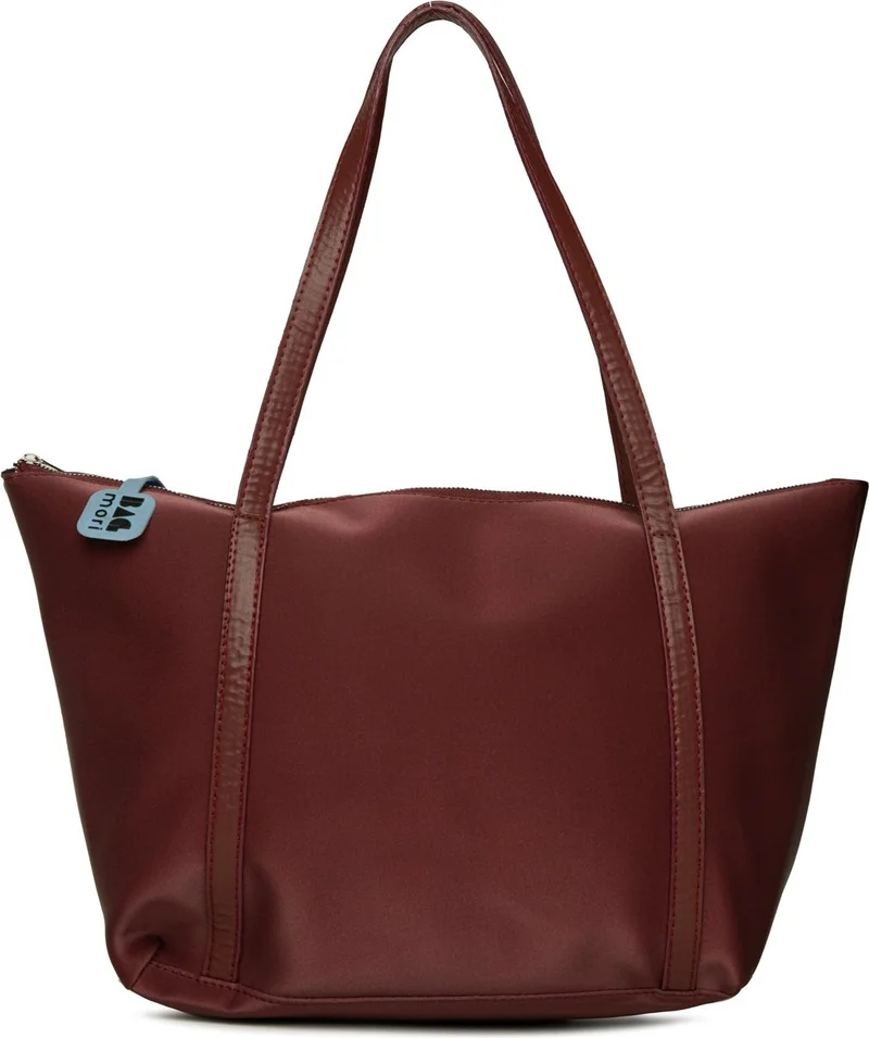 باجموري Burgundy Color Tassel Detailed Satin Tote Bag