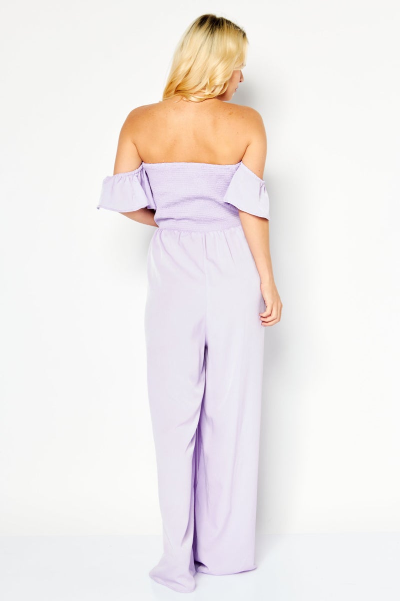 Riley & Rae Women Off Shoulder Ruffle Sleeve Jumpsuit, Lilac - Image 4