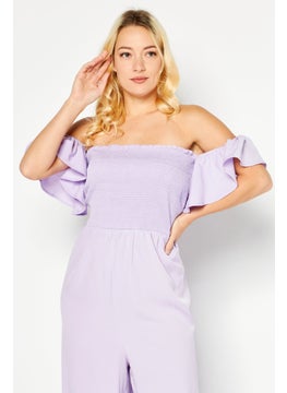 Women Off Shoulder Ruffle Sleeve Jumpsuit, Lilac - pzsku/Z53EA2E89FF302DB1D666Z/45/_/1731852486/ae2a208f-1afd-4c0d-8a11-44d72c798072