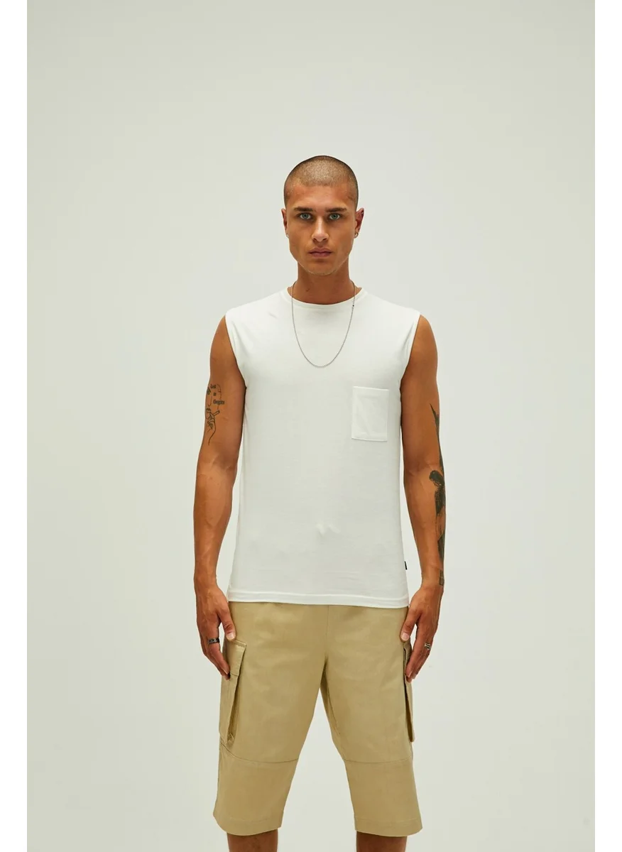 باد بير 22.01.23.002_Tribe Tank-Top Flat Collar Normal Fit Straight Off-White Men's Undershirt