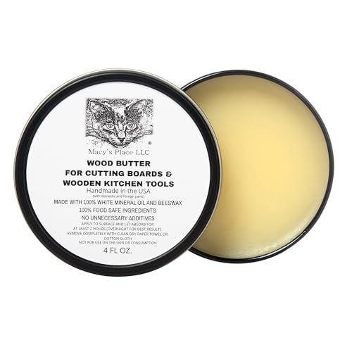 Macy's Place Wood Butter 4 fl oz Cutting Board Wax Conditioner for Butcher Block and Wooden Kitchen Tools. Macy;s Place Food Grade Protective Mineral Oil and Beeswax for Wooden Cutting Boards, Surfaces, and Tools. - Image 1