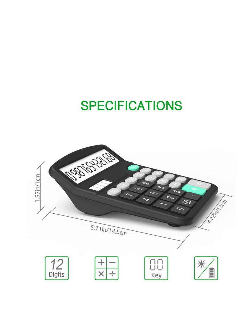 KASTWAVE 2 Pack Standard Function Calculator, Solar & Battery Power 12 Digit Display Big Button Desktop Calculators, Suitable for Home and Office (Black) - Image 5