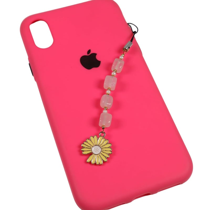 Threads & Beads Phone charm, Hand Made with Beads and Colorfull Daisy Charm - Image 1