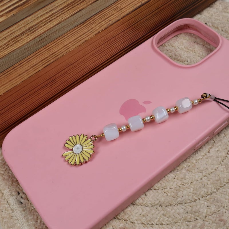 Threads & Beads Phone charm, Hand Made with Beads and Colorfull Daisy Charm - Image 4