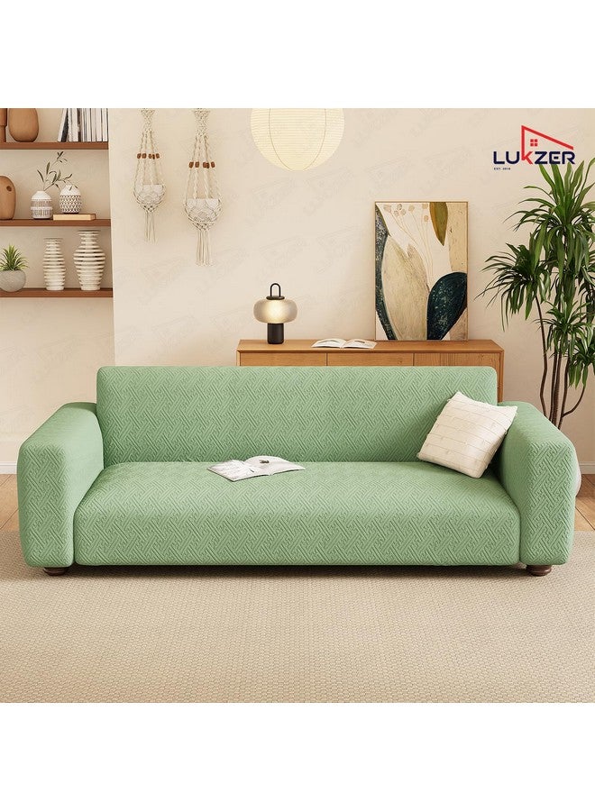 Lukzer 4 Seater Pastel Green Grid Maze Pattern Sofa Cover | 240 GSM Universal Stretch Fit Jacquard Fabric Couch Protector | Fully Covered Anti Slip & Washable Sofa Cover (230-300cm/SC-107-04) - Image 4