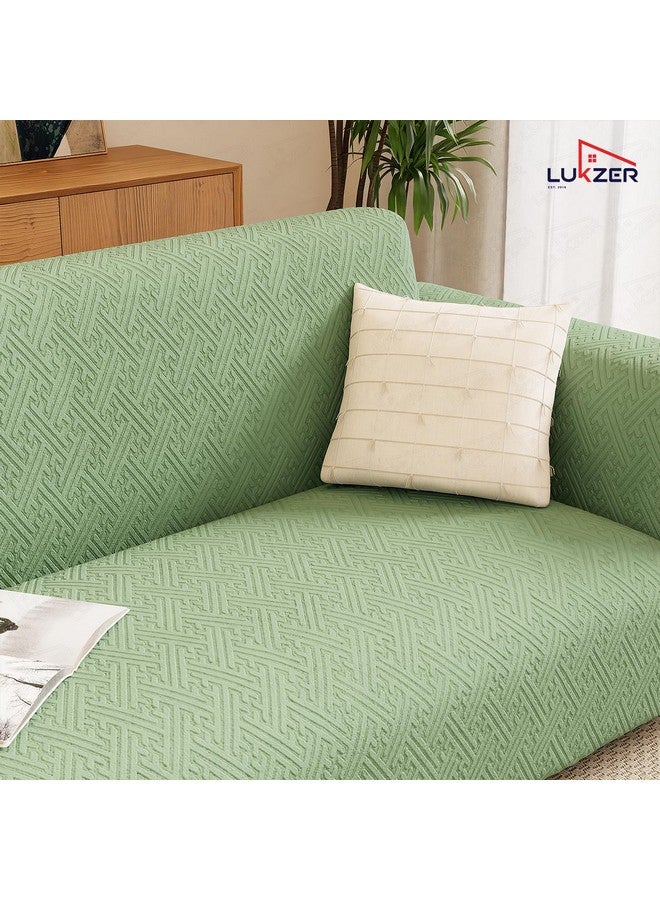 Lukzer 4 Seater Pastel Green Grid Maze Pattern Sofa Cover | 240 GSM Universal Stretch Fit Jacquard Fabric Couch Protector | Fully Covered Anti Slip & Washable Sofa Cover (230-300cm/SC-107-04) - Image 5