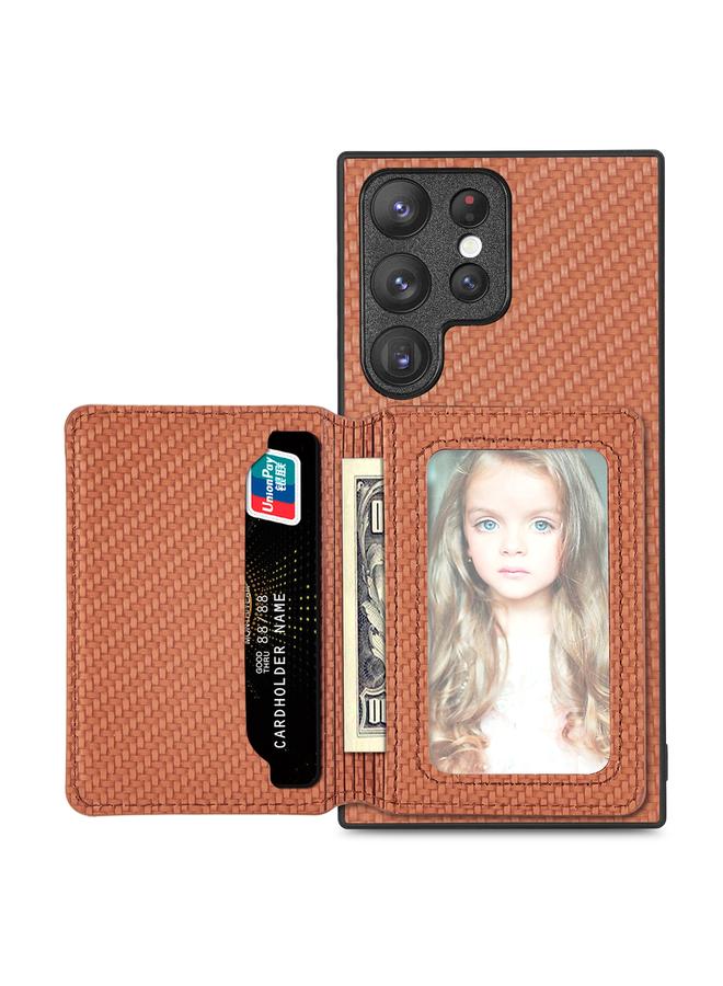 S-TOP Case For Samsung Galaxy S22 Ultra 5G Carbon Fiber Magnetic Card Wallet Bag Phone Case - Image 1