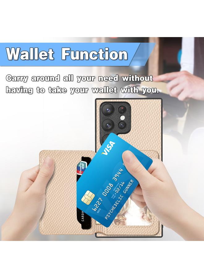 S-TOP Case For Samsung Galaxy S22 Ultra 5G Carbon Fiber Magnetic Card Wallet Bag Phone Case - Image 5
