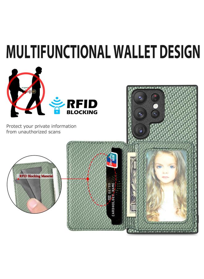 S-TOP Case For Samsung Galaxy S22 Ultra 5G Carbon Fiber Magnetic Card Wallet Bag Phone Case - Image 4