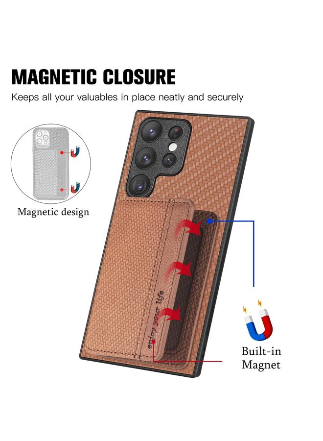 S-TOP Case For Samsung Galaxy S22 Ultra 5G Carbon Fiber Magnetic Card Wallet Bag Phone Case - Image 3