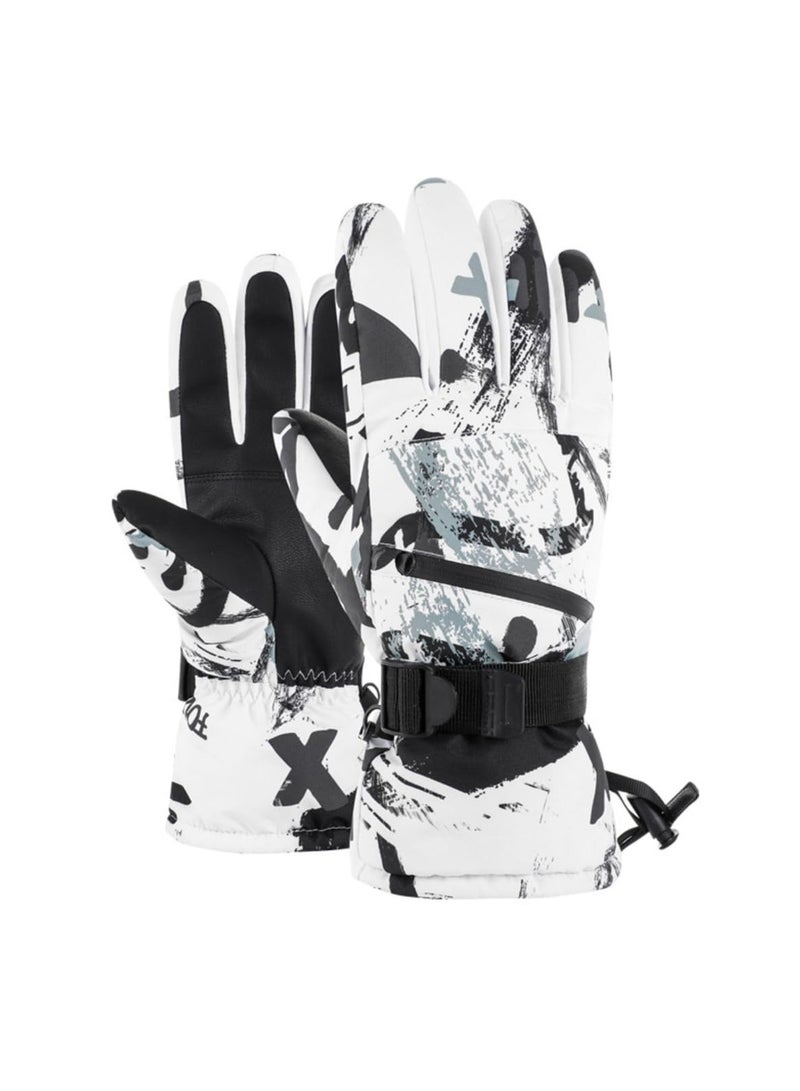 SYOSI Ski Gloves Men Women Waterproof,  Touchscreen Snow Gloves, Snowboard Gloves for Cold Weather, Size: XL: 32.5x23-25.5cm/12.8x9-10inches (Black and White Pattern) - Image 1