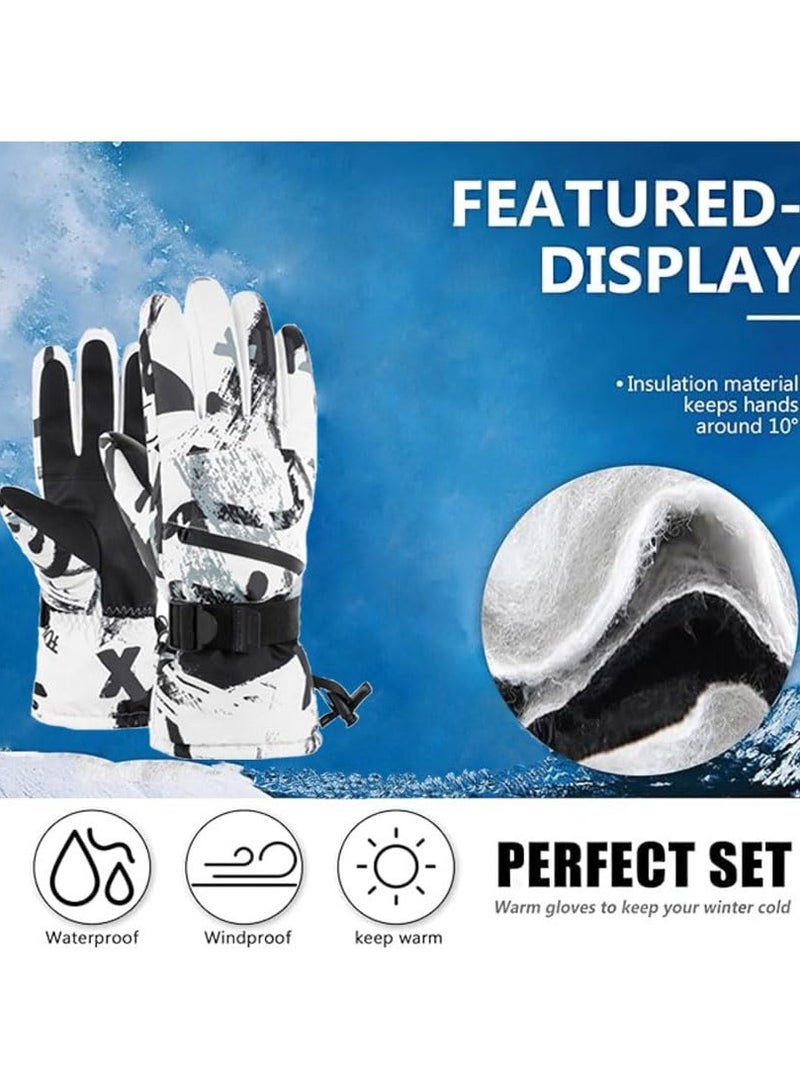 SYOSI Ski Gloves Men Women Waterproof,  Touchscreen Snow Gloves, Snowboard Gloves for Cold Weather, Size: XL: 32.5x23-25.5cm/12.8x9-10inches (Black and White Pattern) - Image 2