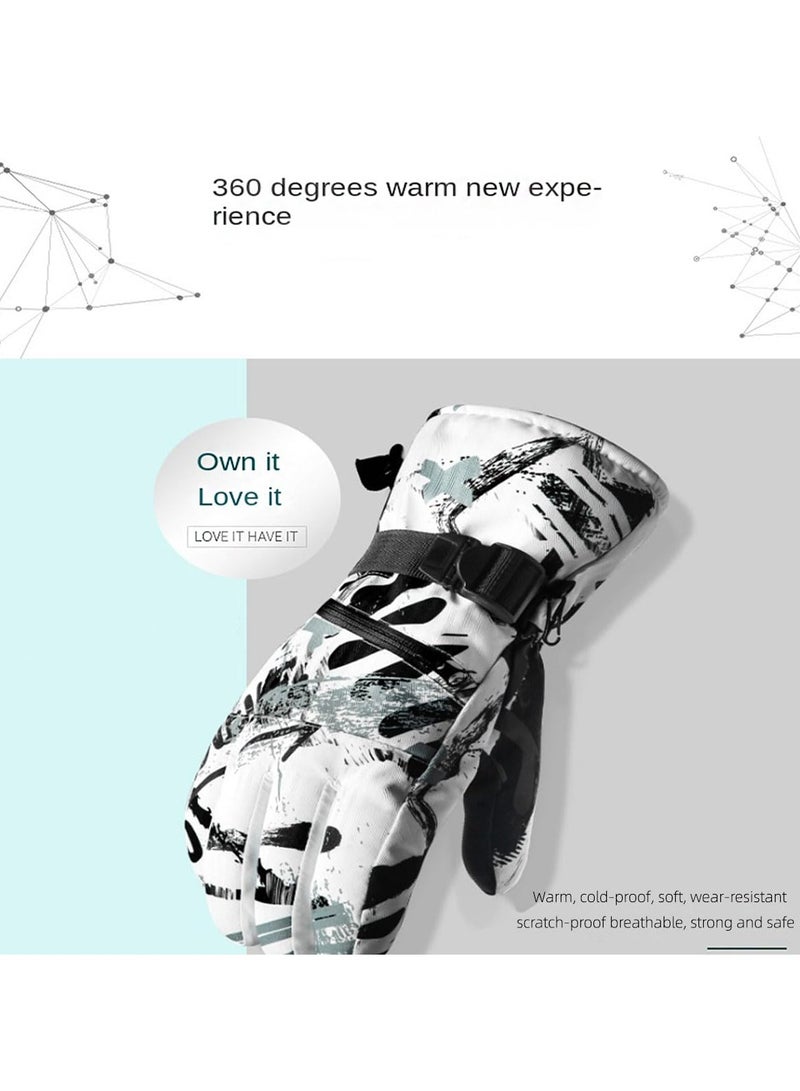 SYOSI Ski Gloves Men Women Waterproof,  Touchscreen Snow Gloves, Snowboard Gloves for Cold Weather, Size: XL: 32.5x23-25.5cm/12.8x9-10inches (Black and White Pattern) - Image 5