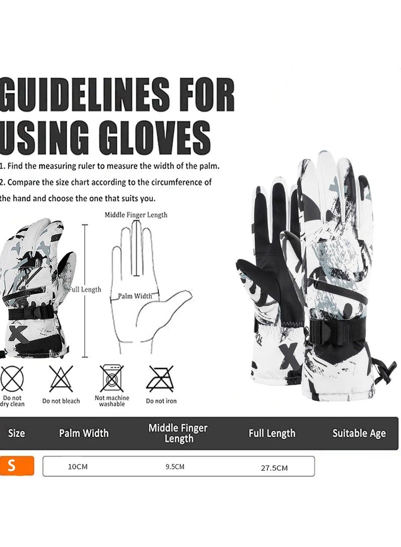 SYOSI Ski Gloves Men Women Waterproof,  Touchscreen Snow Gloves, Snowboard Gloves for Cold Weather, Size: XL: 32.5x23-25.5cm/12.8x9-10inches (Black and White Pattern) - Image 3