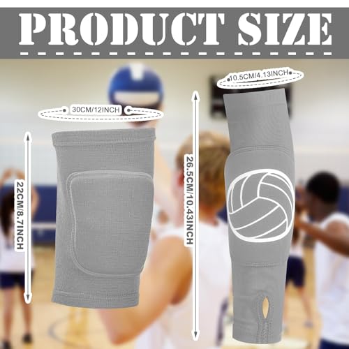 Sosation 2 Set Volleyball Knee Pads and Volleyball Arm Sleeves with Protection Pad Compression Forearm Wrist Guard with Thumb Hole Soft Breathable for Hitting Passing(Black, Gray) - Image 2