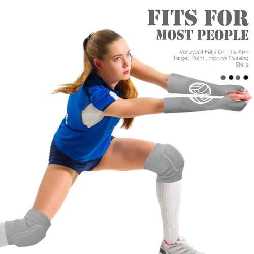 Sosation 2 Set Volleyball Knee Pads and Volleyball Arm Sleeves with Protection Pad Compression Forearm Wrist Guard with Thumb Hole Soft Breathable for Hitting Passing(Black, Gray) - Image 5