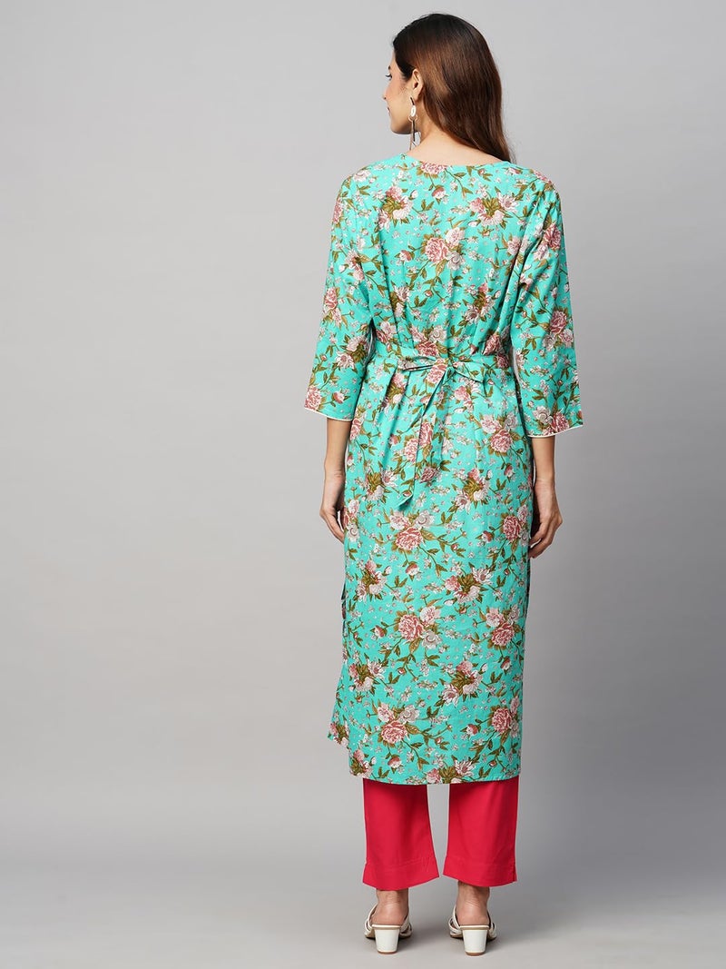 MomToBe Women Cotton Classic Wome's A-Line Maternity Kurti/Pregnancy Dress/Easy Breastfeeding Kurta With Zippers/Maternity Dress With Zippers For Nursing Pre And Post Pregnancy (Persian Green ; M) - Image 4