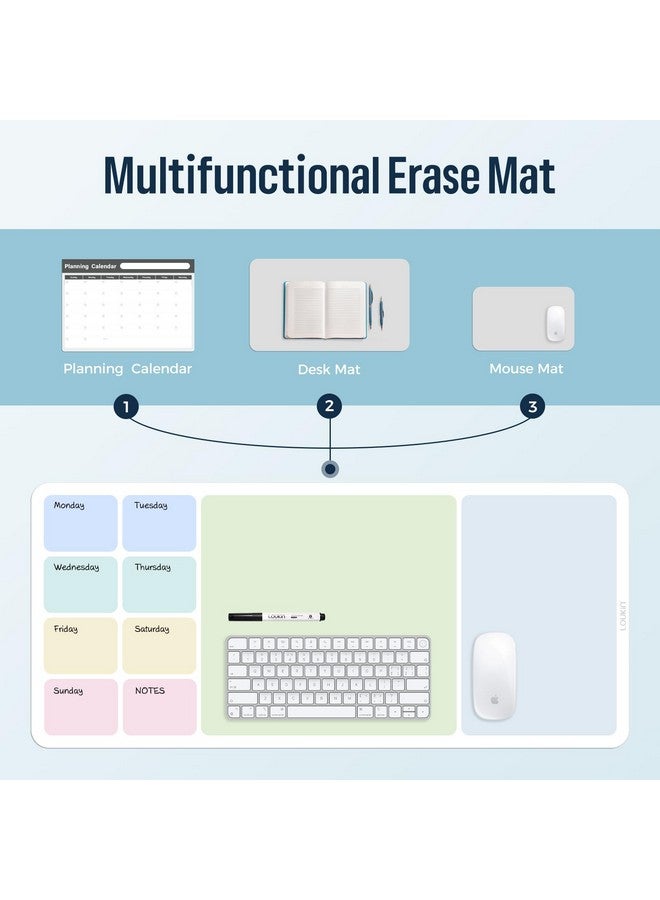 Loukin Erasable Dry Erase Desk Mat, Mouse Pad, Writing White Board, Non-Slip Desktop Protector For Office, Home, School (Includes 2 Wet Erase Markers & Cleaning Cloth) 32"X14" - Image 2