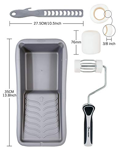ROLLINGDOG Small Paint Roller Kit - 3 Inch Paint Roller Cover, Roller Frame with Tray, Paint Stir Bar House Painting Tool for Wall Ceiling Edge Painting - Image 2