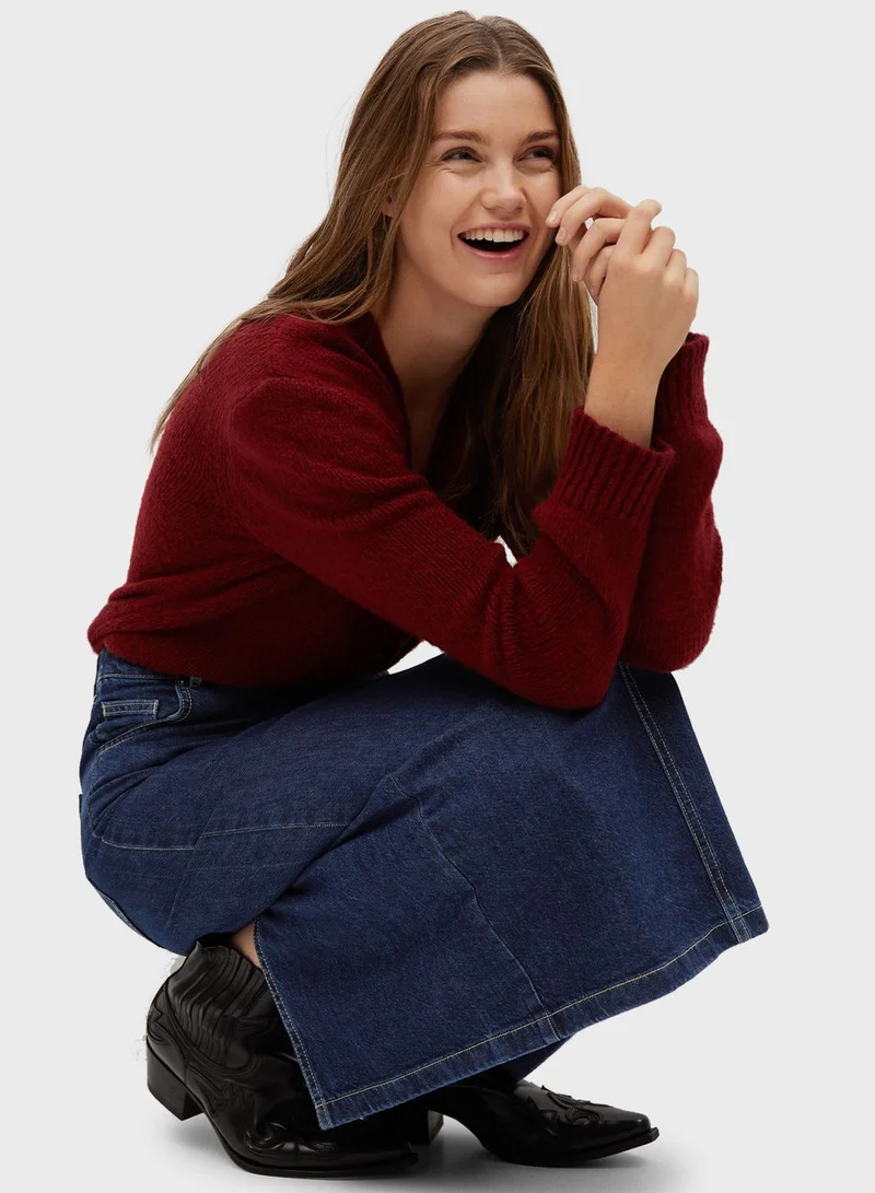 MANGO Seam Detail Denim Skirt