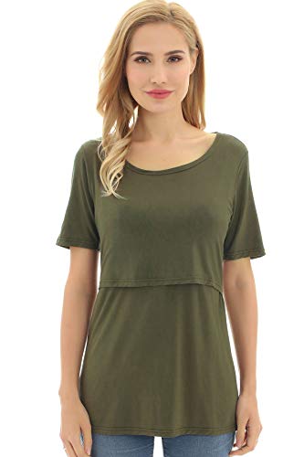 Bearsland Women's Maternity Nursing Tops Modal Comfy Short Sleeve Breastfeeding Clothes,blackgraygreen,L - Image 4
