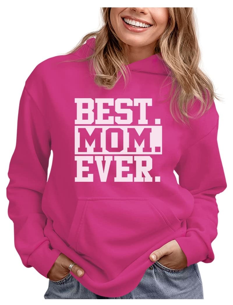Tstars Best Mom Ever Hoodie for Women - Mothers Day Sweatshirt for Moms from Daughter - Cozy Fleece Hoodies Gift for Her Large Pink - Image 1