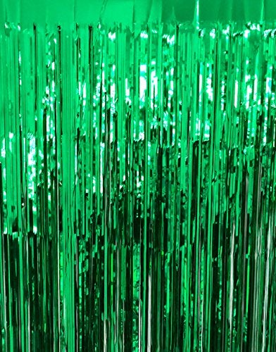 GOER 3.2 ft x 9.8 ft Metallic Tinsel Foil Fringe Curtains Party Photo Backdrop Party Streamers for St. Patrick's Day,Birthday,Graduation,New Year Eve Decorations Christmas Decor (Green,1 Pack) - Image 1
