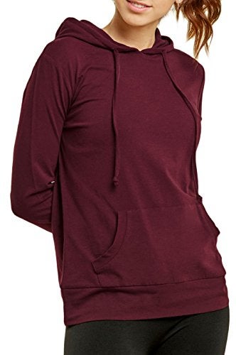 Sofra Women's Thin Cotton Zip Up Hoodie Jacket (L, Burg-1) - Image 2