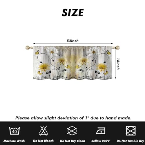 AAtter Yellow Floral Kitchen Valances Curtains for Window Farmhouse Vintage Rustic Retro Flower Fun Small Short Home Living Room Bedroom Bathroom Rod Pocket Drape Fabric 2 Piece, 52" W x 18" L*2, Cute - Image 5