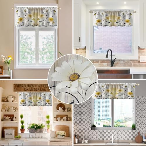 AAtter Yellow Floral Kitchen Valances Curtains for Window Farmhouse Vintage Rustic Retro Flower Fun Small Short Home Living Room Bedroom Bathroom Rod Pocket Drape Fabric 2 Piece, 52" W x 18" L*2, Cute - Image 4