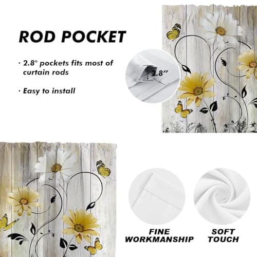 AAtter Yellow Floral Kitchen Valances Curtains for Window Farmhouse Vintage Rustic Retro Flower Fun Small Short Home Living Room Bedroom Bathroom Rod Pocket Drape Fabric 2 Piece, 52" W x 18" L*2, Cute - Image 3