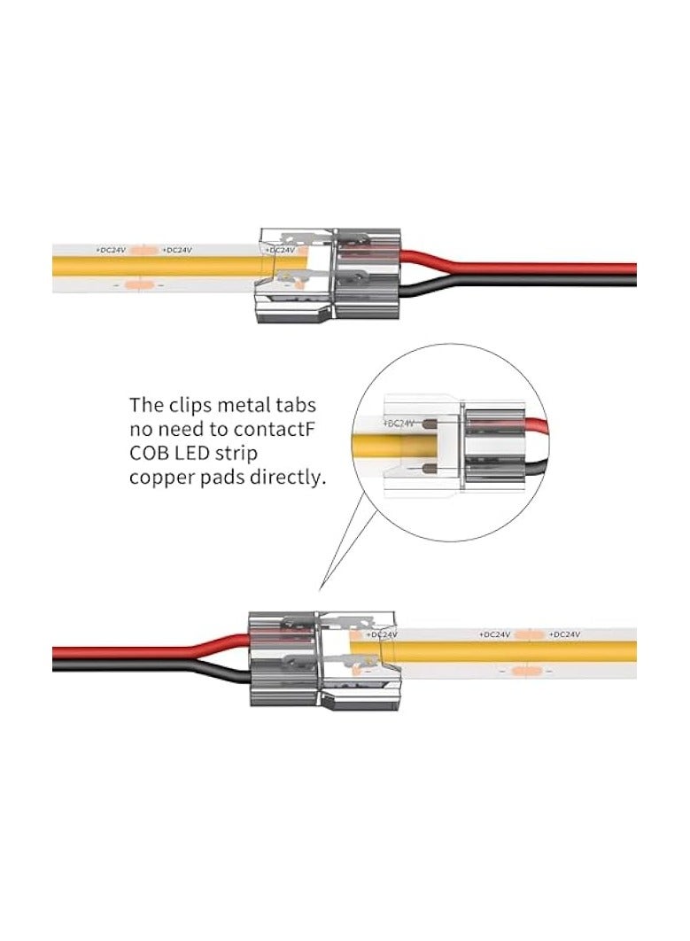 erorex 20 Pack COB LED Connectors, 2-Pin 8mm Solderless Snap Connectors - 15cm Double-Headed for Low Voltage Single Color Light Strips - Ideal for DIY COB/SMD - Image 3