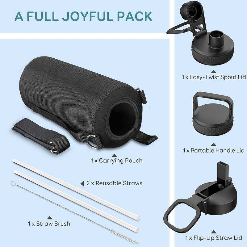Coolflask 1180ml Insulated Water Bottle with Straw & 3 Lids, Metal Water Bottle for Sports or Office, Double Vacuum Leak Proof Cold and Hot Water Bottle, Easy to Clean, Indigo Black - Image 5