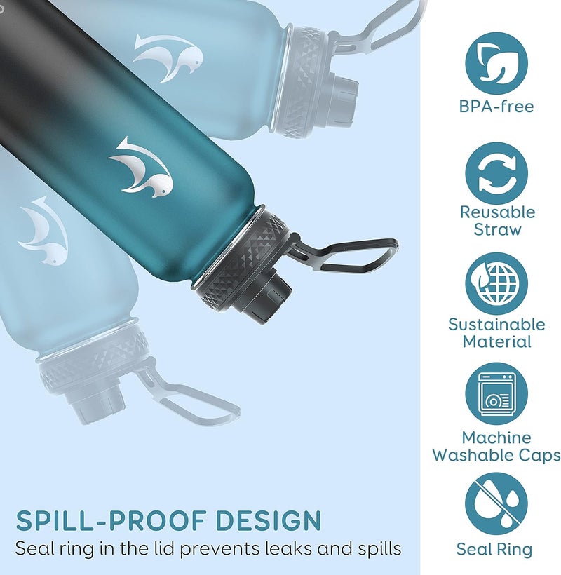 Coolflask 1180ml Insulated Water Bottle with Straw & 3 Lids, Metal Water Bottle for Sports or Office, Double Vacuum Leak Proof Cold and Hot Water Bottle, Easy to Clean, Indigo Black - Image 4